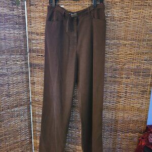 VTG Jones New York Sport Brown Wide Leg Pants Built in Belt 100% Tencel SZ 12